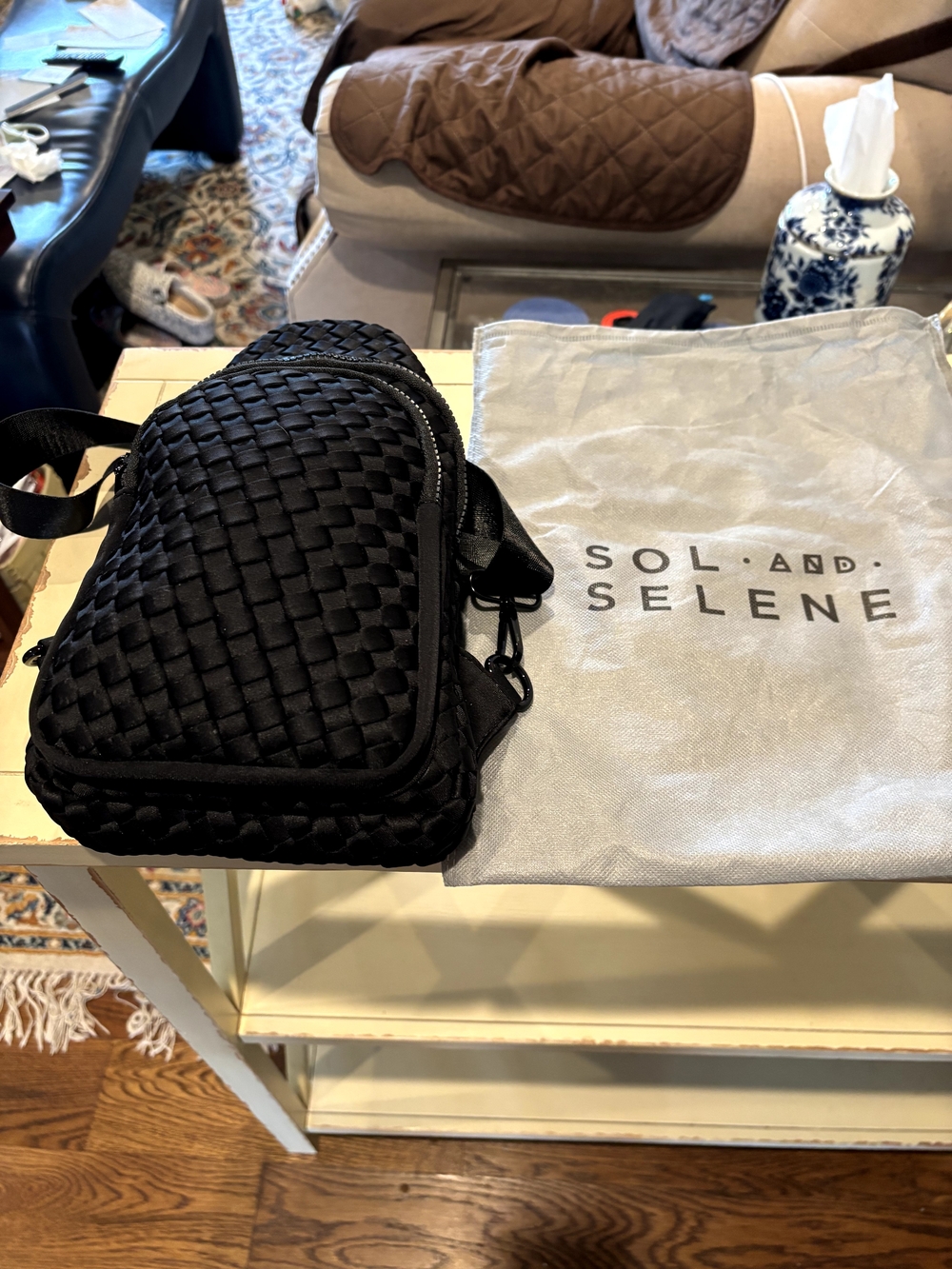 Black Woven Mini Crossbody Bag
